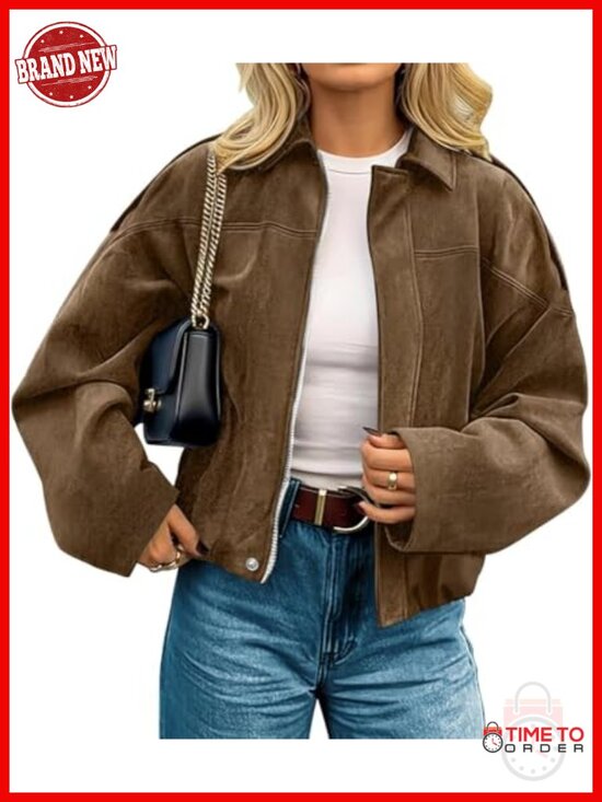 Jackets & Blazers - Womens Faux Suede Cropped Jacket Open Front Fall Coat